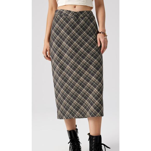 Cider Check High Waist Midi Skirt in Purple - Picture 1 of 9